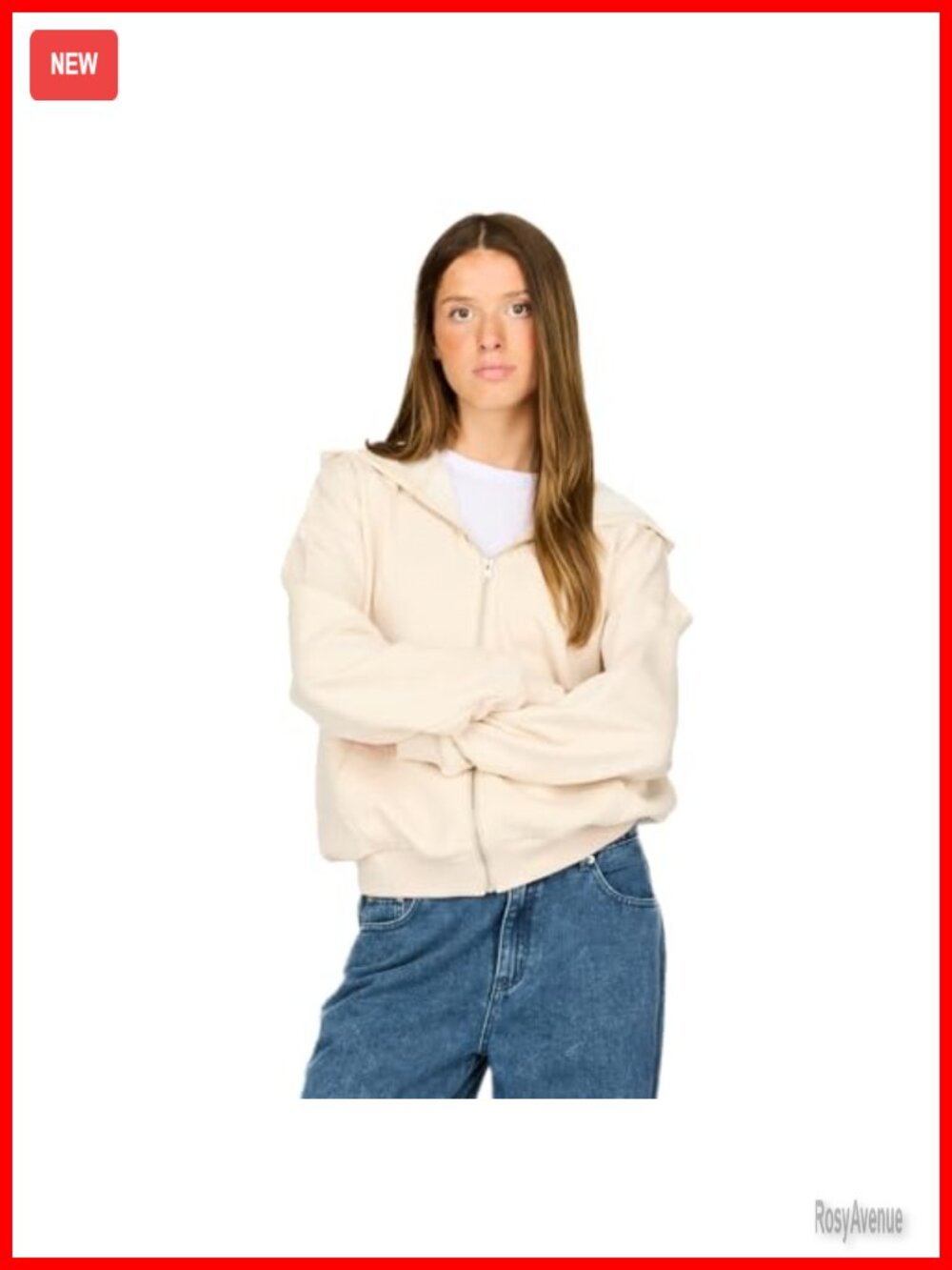 Women's Full Zip Hooded Sweatshirt Cotton Blend Drawstring Hood